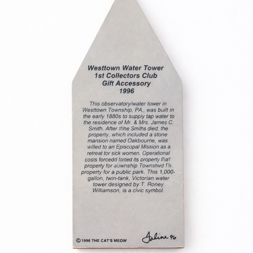 1996 The Cat’s Meow Westtown Water Tower PA 1st Collectors Club Wood - Picture 2 of 2